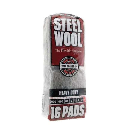 Homax No 4 Rhodes American Steel Wool Pad Extra-Course, PK 16 106607-06